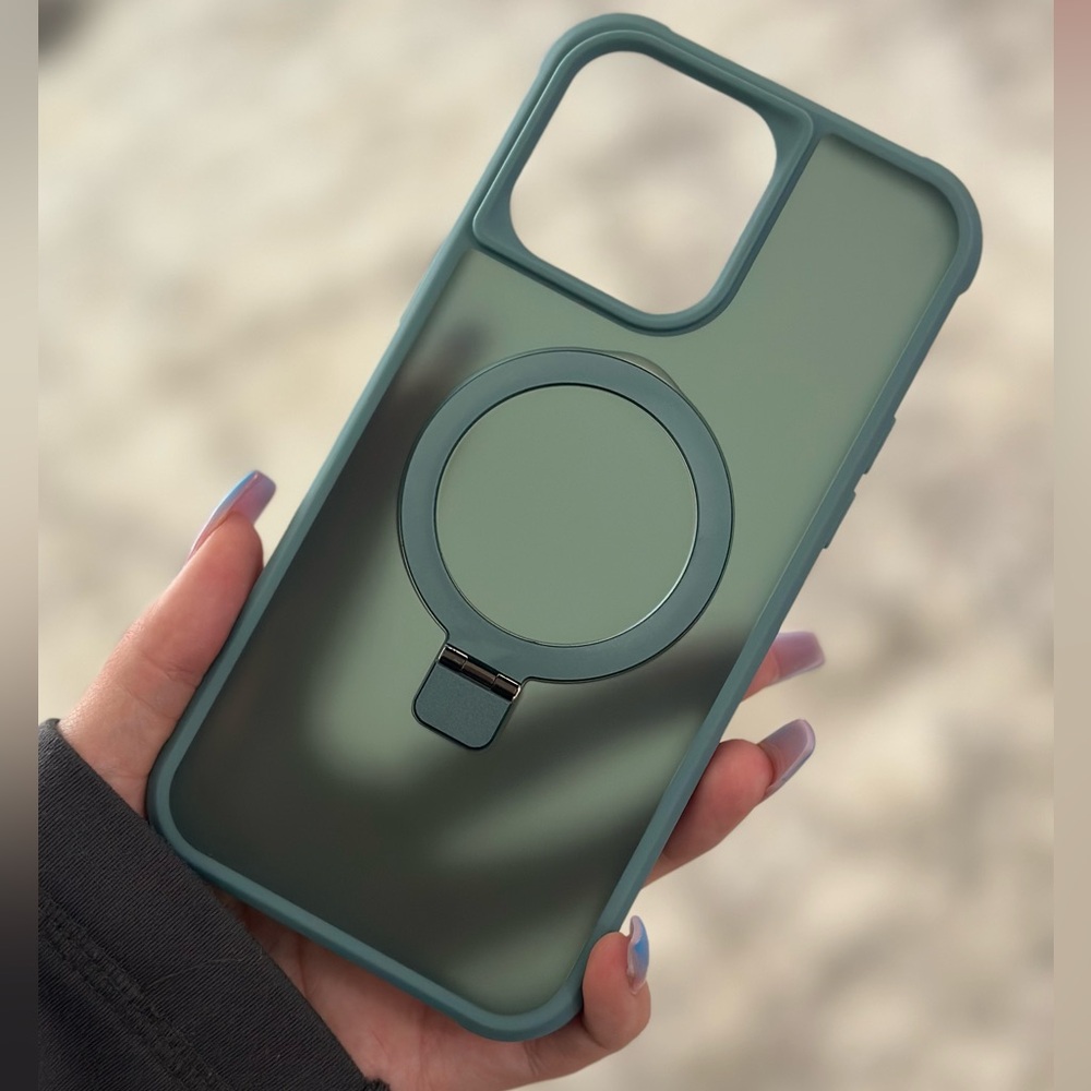 Ocean teal blue iPhone 14 Pro Max with built in ring stand. Very durable!